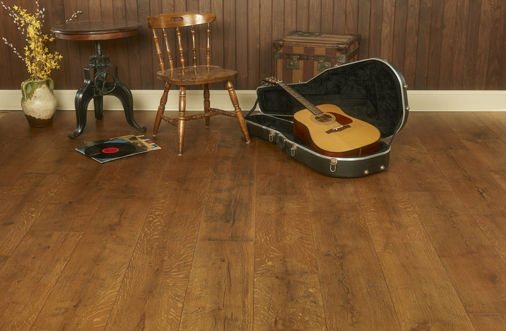 Live Sawn White Oak, Footworn Black Bleed, New England Walnut Stain - guitar