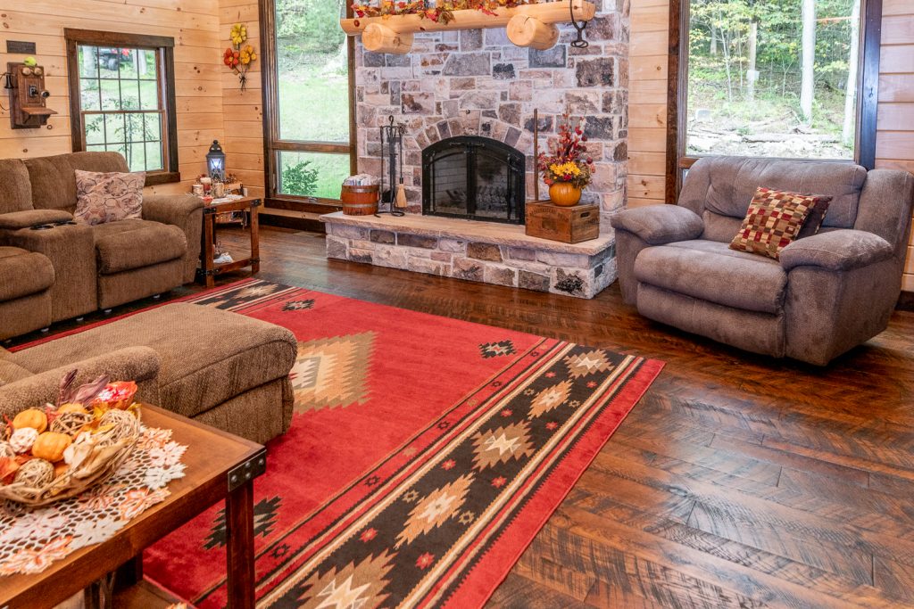 White Oak, Skip Planed, Black Bleed, Molasses Stain - living room